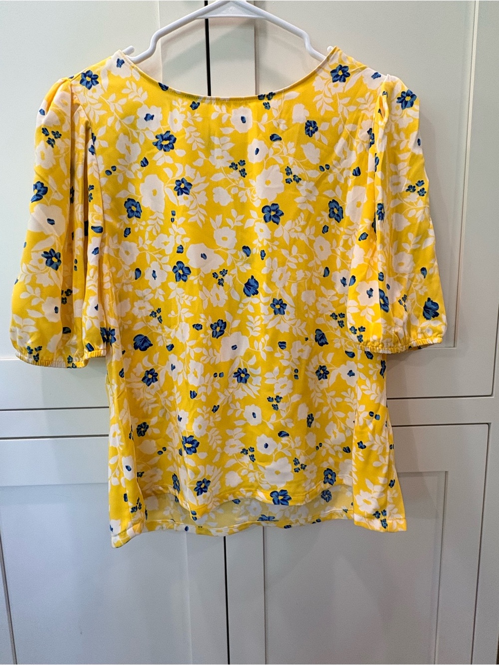 Elodie Yellow Floral Puff-Sleeve Top with Blue Accents